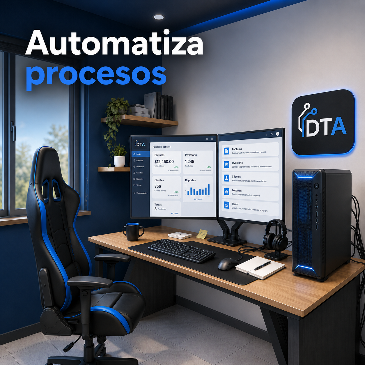 Dashboard moderno de software empresarial DTA